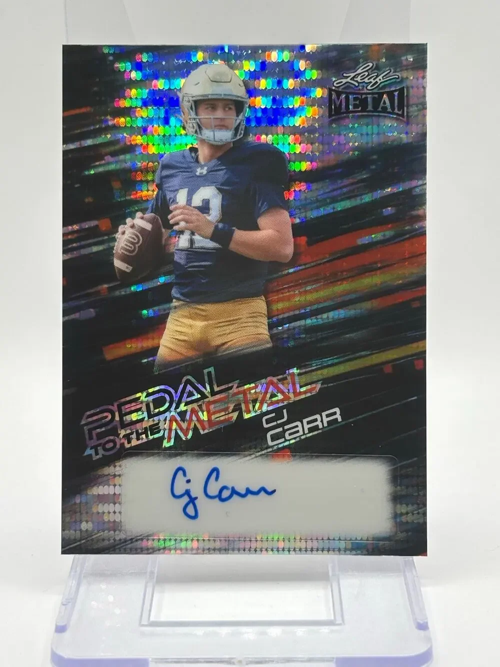 2025 Leaf Metal CJ Carr Pulsar Pedal To The Metal Auto 10/10 SP Notre Dame Irish
